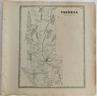 1861 Ny Atlas Map Theresa Red Butterfield Hyde Millsite Lakes,