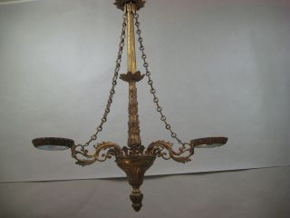Antique Solid Brass Oil Kerosene Hanging Lamp 2 Font Holders 26 " H 22 " W
