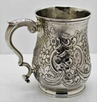 George Iii Solid Silver Pint Mug/tankard Flowers.  London 1761 William Shaw 288gm