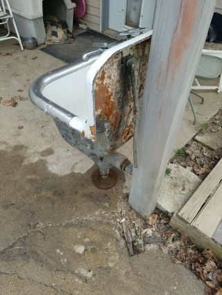 Vintage Kohler floor Mount Cast Iron High Back Utility Sink Antique 5
