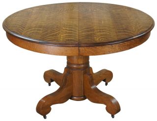 Antique Late Victorian Round Quartersawn Oak Empire Pedestal Dining Table 48 "