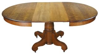 Antique Late Victorian Round Quartersawn Oak Empire Pedestal Dining Table 48 