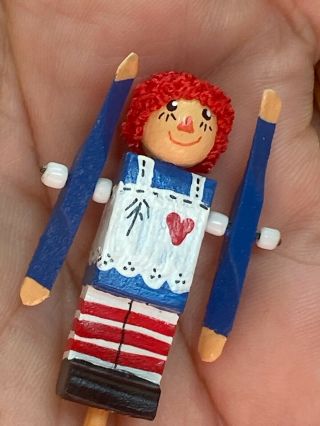 Vintage Dollhouse Raggedy Ann Whirligig Hand Painted Spinning Arms July 4th