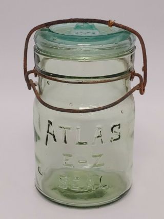 Vtg Antique Mason Jar - Atlas E - Z 1 Pint Apple Green N.  E.  Estate Find