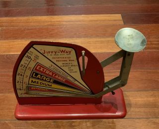 Brower Mfg.  Co.  Jiffy Way,  Quincy,  Il,  Rustic Vintage Tin Poultry Egg Scale
