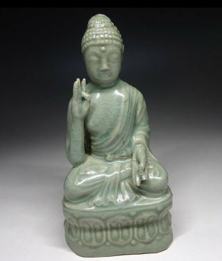 Korean Joseon Dynasty Celadon Buddha Statue / W 8.  5× H 16 [cm]