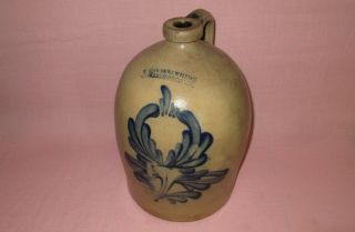 Antique 19th C Stoneware Decorated Cowden Wilcox Harrisburg Pa 2 Gallon Jug