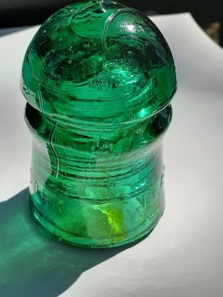 Rare Antique Brookfield 3 Glass Insulator Green Dark Green No Major Chips.