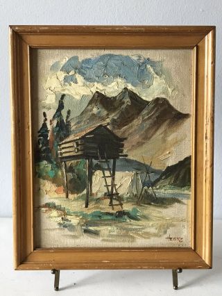 Ellen Henne Goodale Oil Painting 1950 Vintage Alaska Cabin Plein Air Landscape