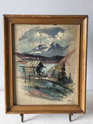 Ellen Henne Goodale Oil Painting 1950 Vintage Plein Air Landscape Mountain Cabin