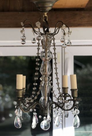 Vintage French Glass Clear Murano Crystal Drops Macaroni Beaded Chandelier 18”