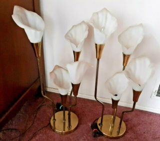Fabulous Vintage Mid - Century Modern Flower Table Lamps (2)