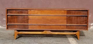 Mid Century Modern Concave Walnut Dresser By Young Mfg.  Co