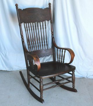 Antique Round Arm Pressed Back Rocking Chair Rocker