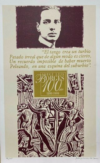 Jorge Luis Borges,  100 Años,  Offset,  Puerto Rico Art,  26 " X 16.  5 ",  1999,  58/115