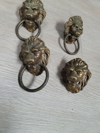 Antique Vintage Lion Head Pulls Set Of 4 With Straight Head Screws A1 3