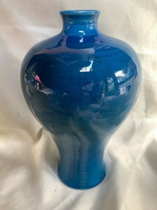 Antique Chinese China Blue - Glazed Crackle Porcelain Ceramic Vase No Mark 2
