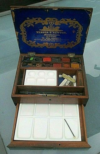 Antique Victorian Winsor & Newton Artists Watercolour Paint Box