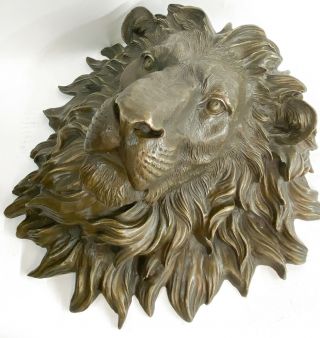 Vintage Bronze Lion Head Face Wall Art Decor Handcrafted Masterpiece Figure Art