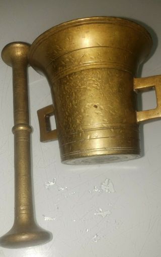 Heavy Antique Solid Brass Vintage Mortar & Pestle Vintage