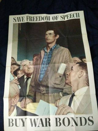 Wwii Poster Freedom Of Speech By Norman Rockwell 1943 28 X 40