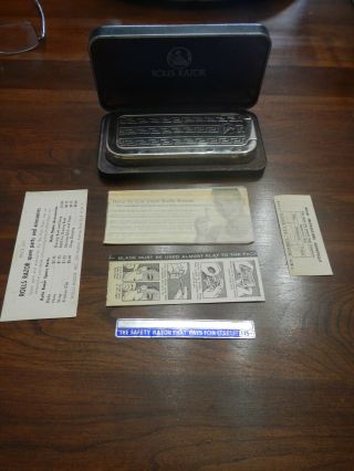 Vintage Antique Rolls Razor Traveling Kit Case,  Instructions Extra Blade