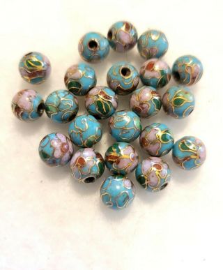 22 Round Vintage Lt Blue Cloisonne Beads Lose Crafting Jewelry