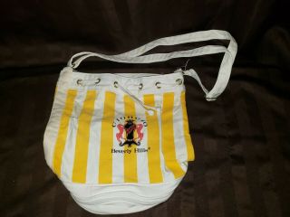 Vintage Giorgio Of Beverly Hills Gold & White Striped Canvas Tote Bag Travel