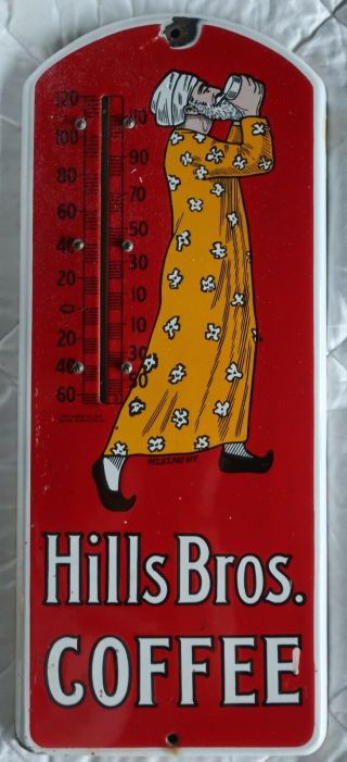 1915 Hills Brothers Coffee Porcelain Sign & Thermometer Antique 2