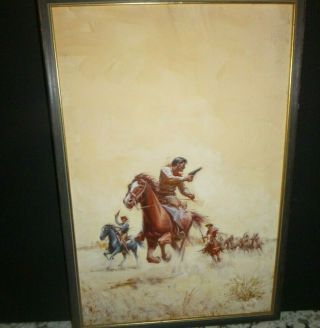 Vintage Western Art Painting - A Cover Of A Cowboy Paperback Book - Orren Mixer