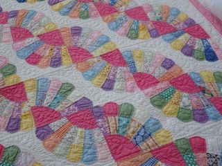 Vintage So Pretty In Pink Double Fan Quilt 76x62 Sweet Cottage Home