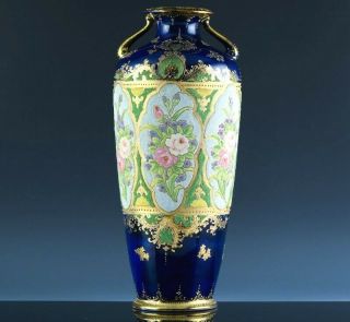 V.  Rare Monumental 13 " Antique Japanese Nippon Coralene Vase 1909 Us Patent Mark