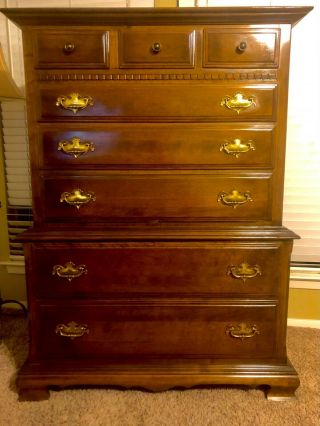 Ethan Allen Solid Maple Classic Manor 42 " Eight Drawer Chest On Chest 15 - 5205