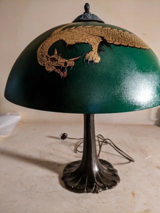 Antique Pittsburgh Lamp With Unique Dragon Shade Bradley& Hubbard,  Handel Era