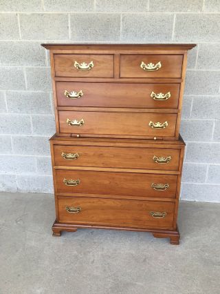 Vintage Stickley Cherry Valley 7 Drawer High Chest Of Drawers