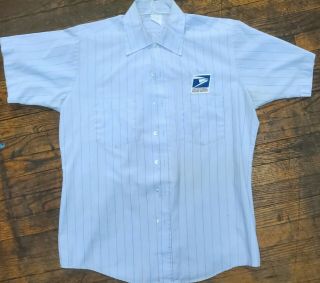 Vintage Usps Letter Carrier Striped Button Shirt Us Mail Postal Service Uniform