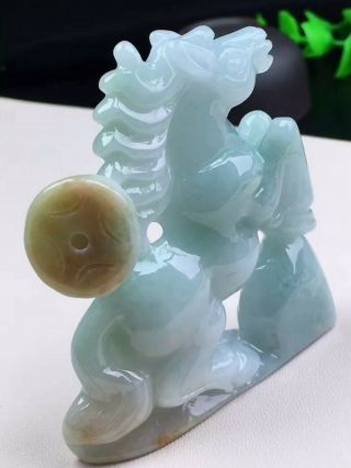 Marvelous Natural Green Jadeite Jade Hand - Carved Horse Statue Ornament《grade A》