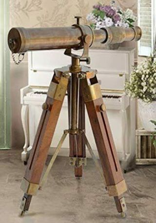 Nautical Vintage Decorative Solid Brass Telescope W/ Wooden Tripod Antique Gifts