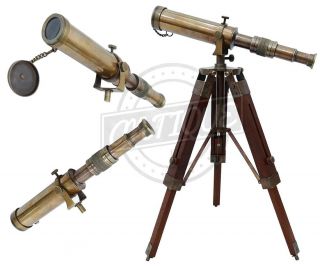 Nautical Vintage Decorative Solid Brass Telescope w/ Wooden Tripod Antique Gifts 2