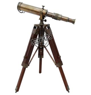 Nautical Vintage Decorative Solid Brass Telescope w/ Wooden Tripod Antique Gifts 3
