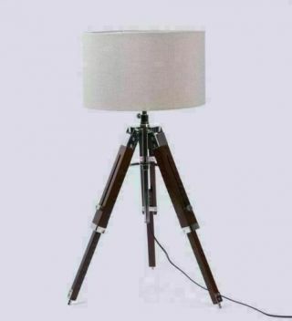 maritime lamp stand Wooden Lamp Tripod Marine Nautical Brown Wood without shade 3