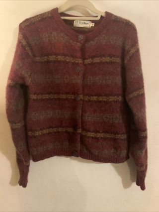 Vtg L.  L.  Bean Women’s Fair Isle Cardigan Wool Sweater Sz M