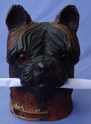 Antique Black Forest West Highland Cairn Norwich Terrier Inkwell Dog 5 "