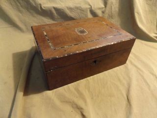 Antique Victorian 19th C Lap Desk Stationery Storage Box Inlaid For Restoration