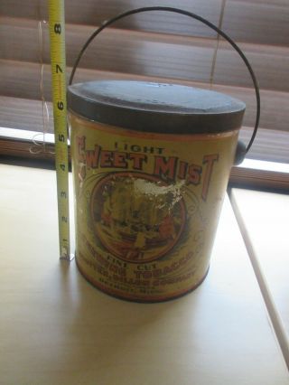 Antique Sweet Mist Chewing Tobacco Tin Litho Bail Handled Can Detroit Mi Unusual