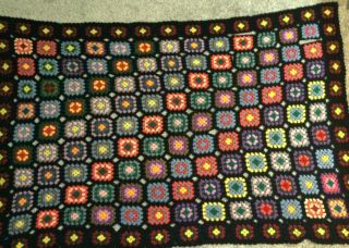 Handmade Vintage Crocheted Granny Square Afghan Throw Blanket 63 " X 42”