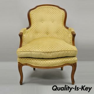 Vintage French Provincial Louis Xv Style Small Bergere Walnut Lounge Arm Chair