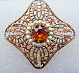 Antique Rhinestone And Seed Pearl Brooch Signed Western Germany So Unique