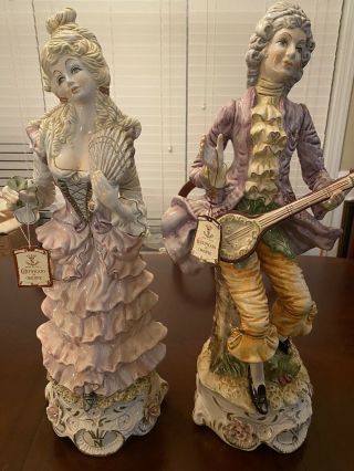 Large 27 " Pair Antique Capodimonte Man & Woman Figurines Made In Italy Very Rare