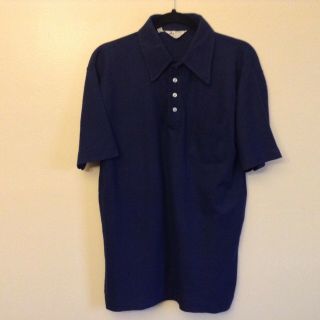 Vintage Kmart Mens Polo Shirt L Navy Blue Disco Swinger 70s Mod Made Hong Kong